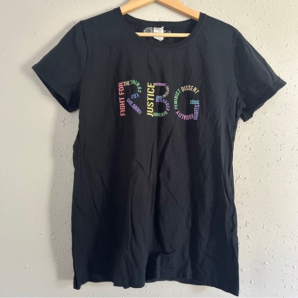 🦋 Fruit of the Loom Blue Graphic Tee RBG Ruth Bader Ginsburg Feminist Girl Power - Picture 1 of 7